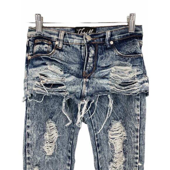 Thrill Distressed Acid Wash Skinny Denim Jeans Women's Size 8 - Picture 3 of 8